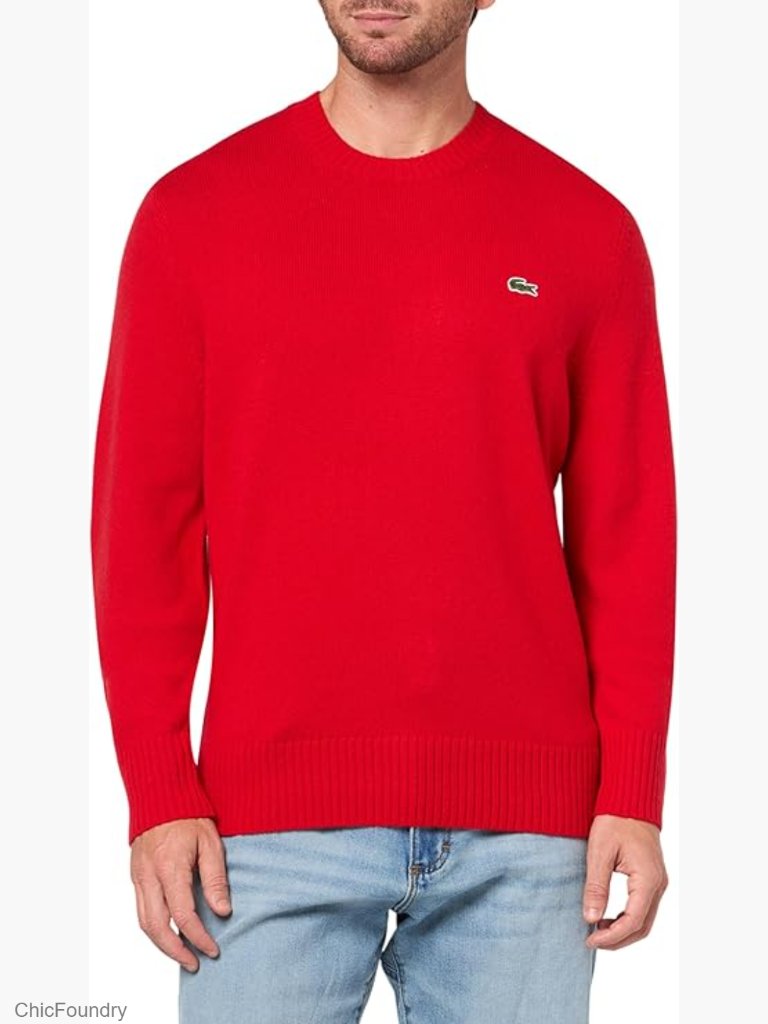 Men's Carded Wool Crew Neck Pullover Sweater Red